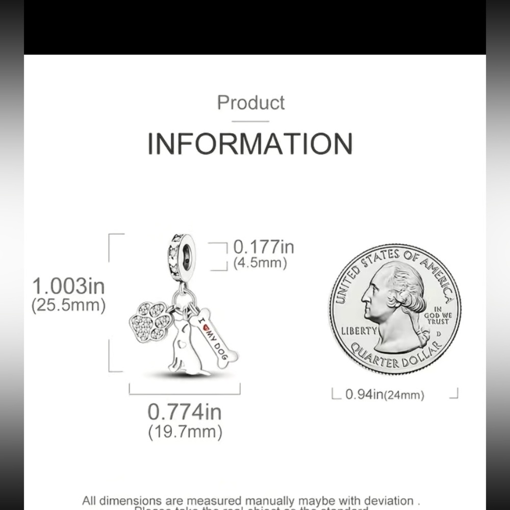 COPY - NEW Silver Plated Jewelry I Love My Dog Paw Dangle Charm - Picture 4 of 4